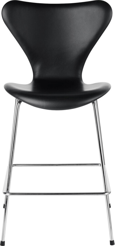 Bilde av 3187 Sjuan - Helklädd, Läder, Soft Black - Barstoler - designer_arne_jacobsen - Svart - Lær/Metall/Tre