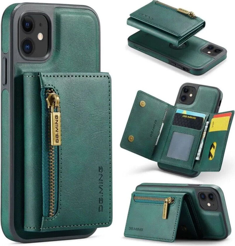 iPhone 11 Skinndekket Plastdeksel med Magnetisk Avtakbar Lommebok - Grønn