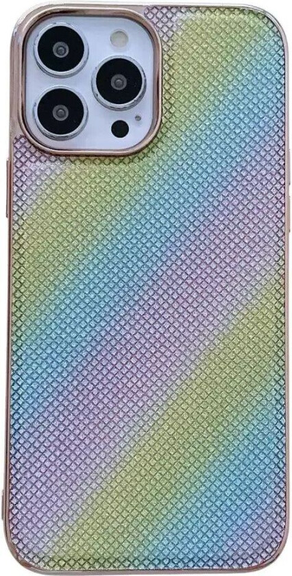 iPhone 14 Pro Plast Deksel m. Myk Bakside - Regnbueglitter