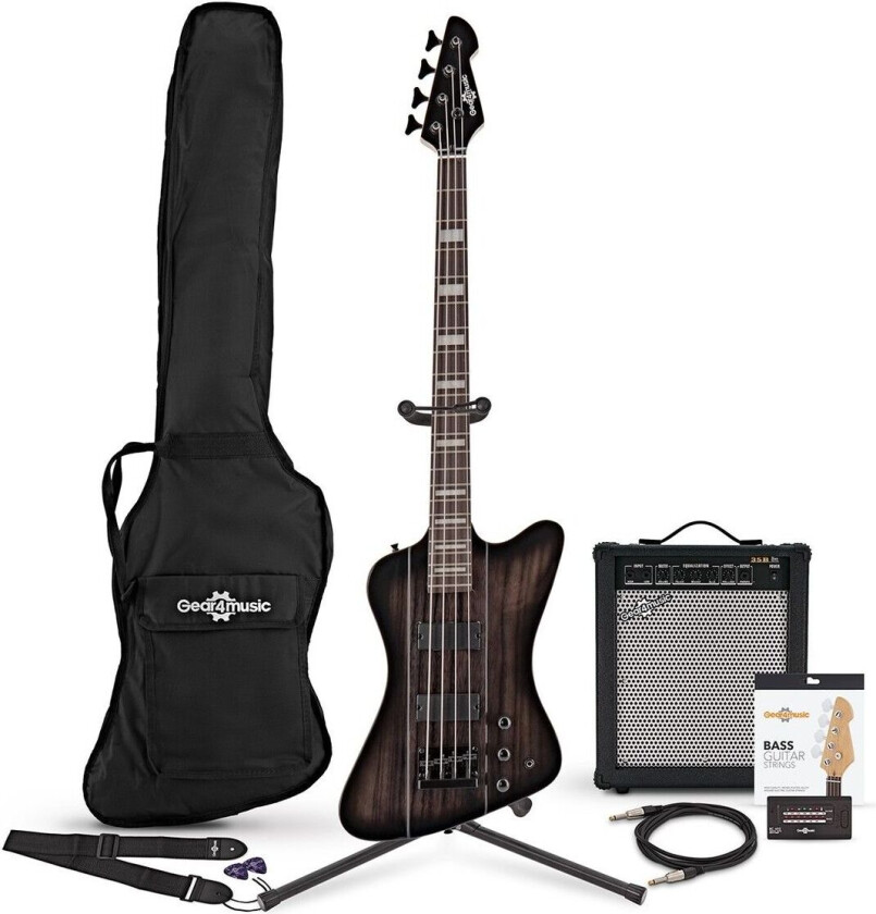 Gear4Music Harlem Z Bassgitar + 35 W Forsterkerpakke Black