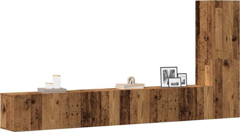 TV-skapsett 3 deler veggmontert gammelt tre konstruert tre