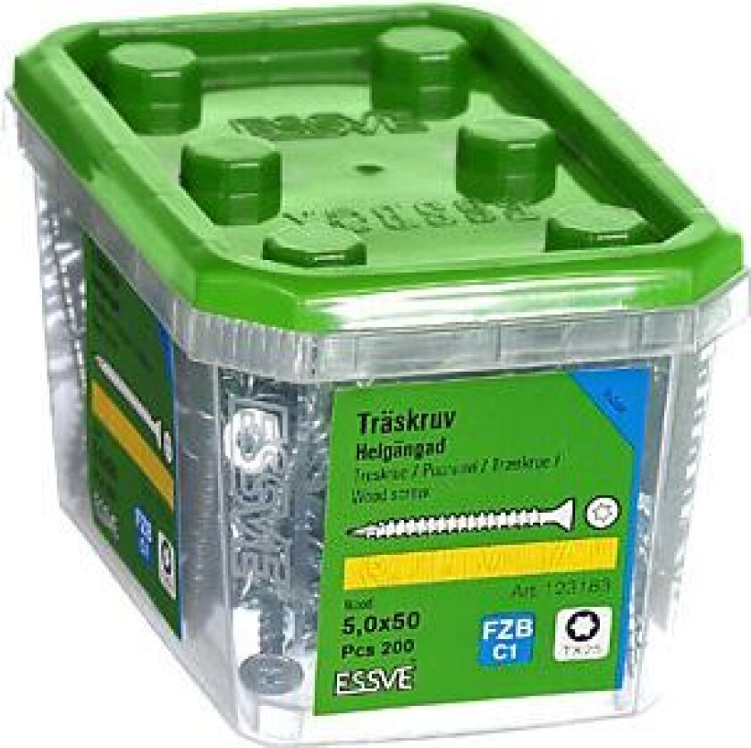 Treskrue inv sh hg 5x50 fzb a-200 senkhode helgjenget blankforsinket