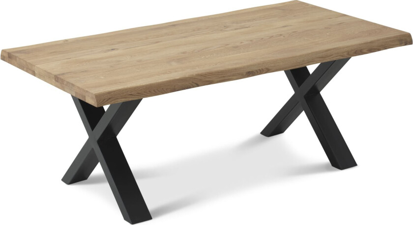 Borneo salongbord med bølgekant 40 mm, rektangulært - naturlig eik og svart metall (130x70)