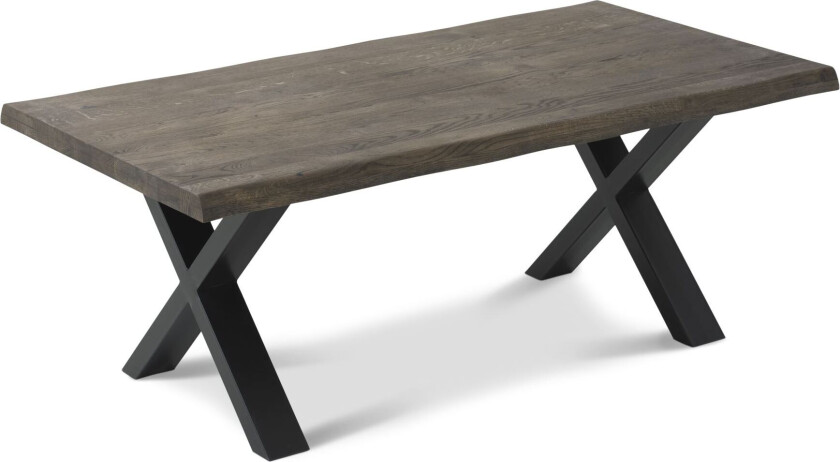 Borneo salongbord med bølgekant 40 mm, rektangulært - røkt eik og svart metall (130x70)