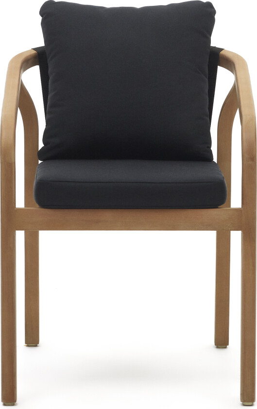 LAFORMA Lakkert hagestol, med armlener og puter - naturlig eukalyptustre og svart snor