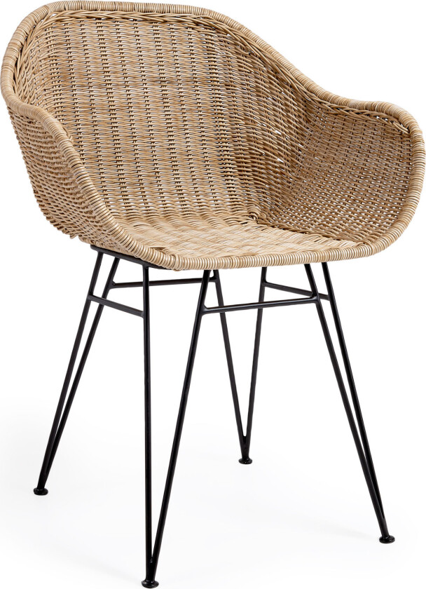 LAFORMA Chart hagestol, med armlener - naturlig polyrattan og sort galvanisert stål