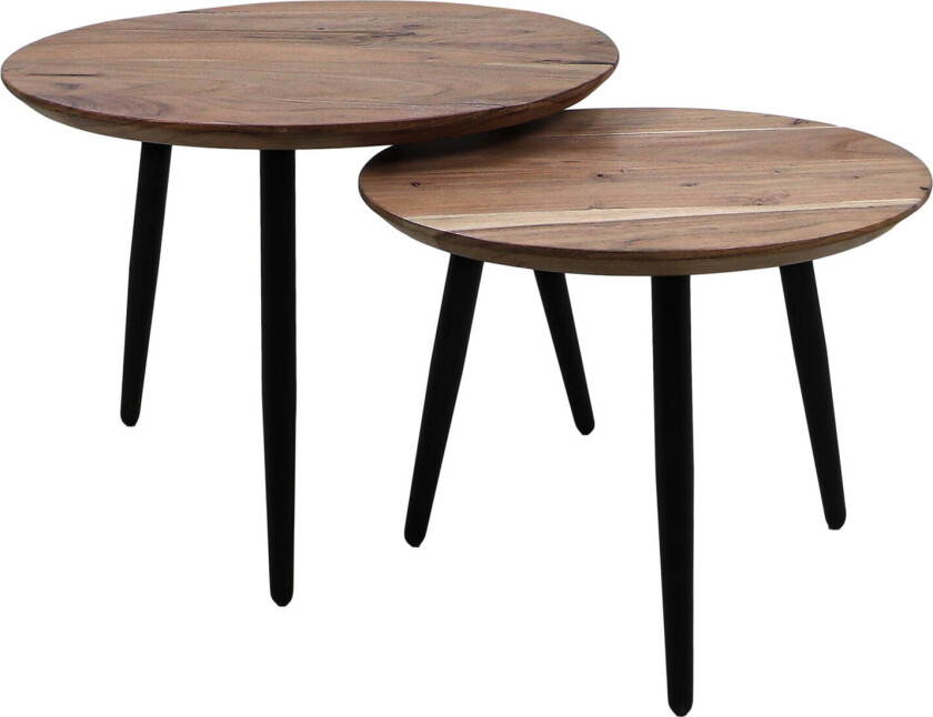 HSM COLLECTION sofabord, rundt - naturlig akasietre og svart jern (sett med 2)