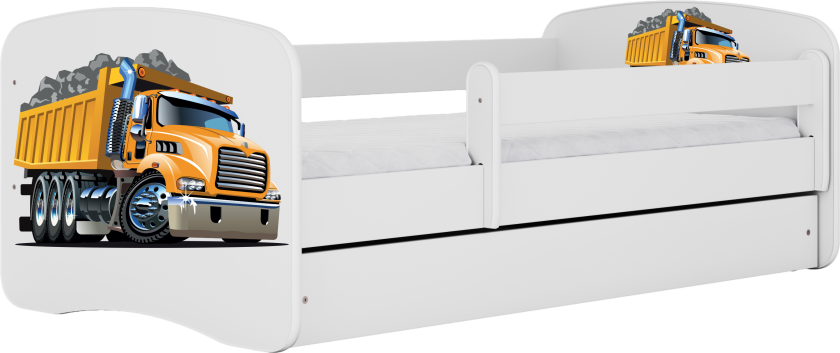 Babydreams juniorseng med lastebil, med madrass, sengehest og skuff - hvit laminat (140x70)