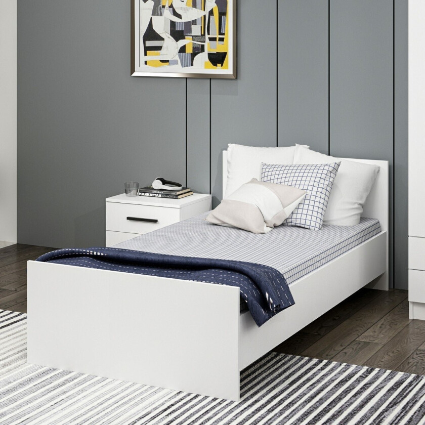 FUNZI LIVING Sengeramme, med sengegavl - hvit melamin (90x190)