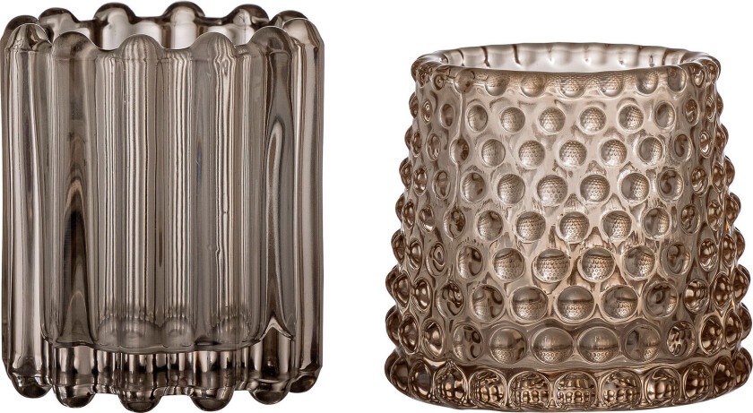 BLOOMINGVILLE Rosslin telysholder, brun, glass, sett med 2