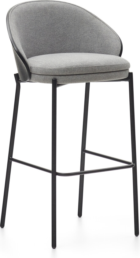 LAFORMA Eamy barstol, med ryggstøtte og fotstøtte - lysegråt stoff, svart ask finer og svart stål
