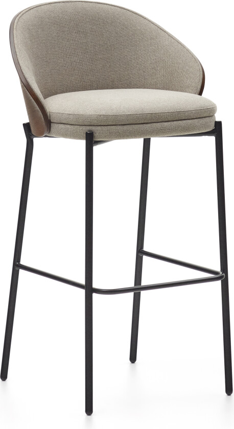 LAFORMA Eamy barstol, med rygg og fotstøtte - lysebrunt stoff, brun ask finer og svart stål