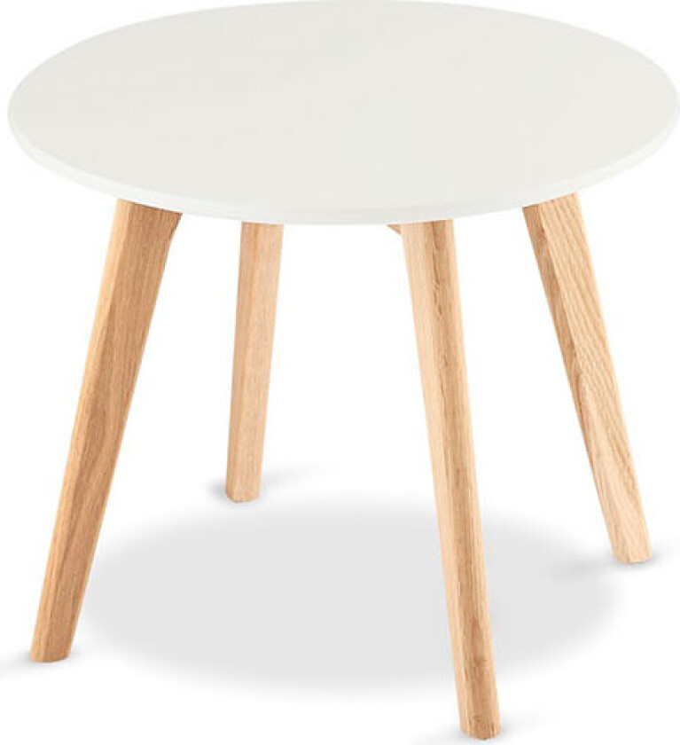 Life salongbord - matt hvitt tre med eikeben, rundt (Ø:48)