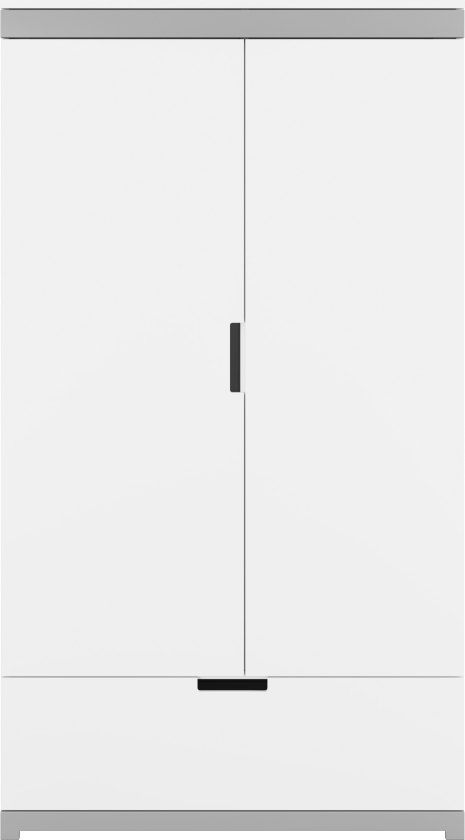 Tomi garderobe for barn, m. 2 dører, 1 hengestang og 1 skuff - hvit laminat og MDF