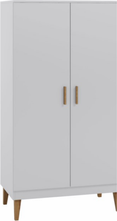 Kubi garderobe for barn, m. 2 dører, 1 hengestang og 5 hyller - hvit sponplate og eik