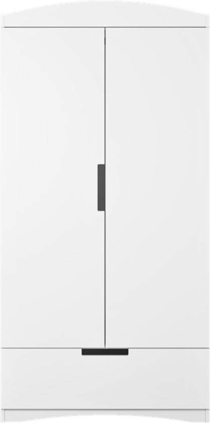 Klassisk garderobe for barn, m. 2 dører, 1 hengestang og 1 skuff - hvit laminat og MDF