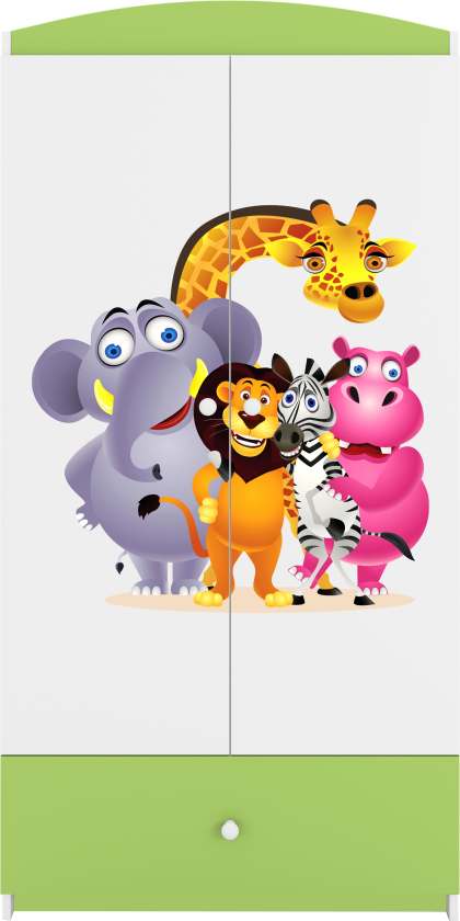 Babydreams garderobe for barn med Zoo dyr, m. 2 dører, 1 skuff - hvit og grønn laminat