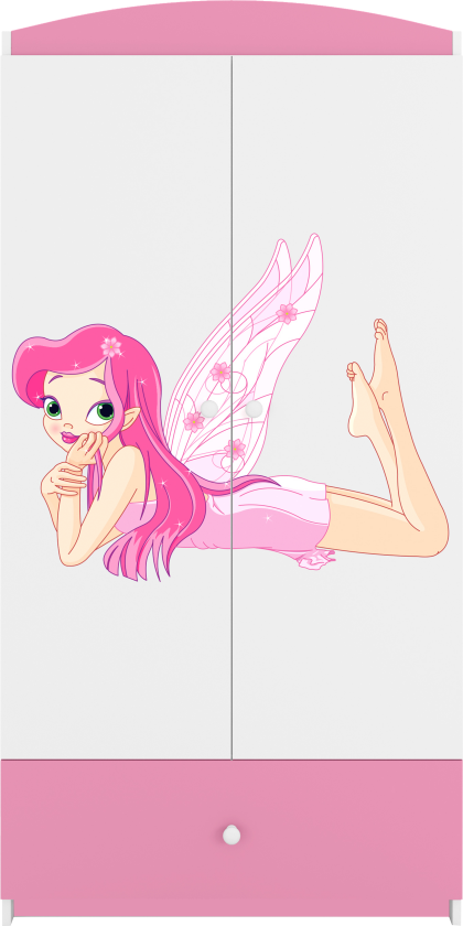 Babydreams garderobe for barn med fe med vinger, m. 2 dører, 1 skuff - hvit og rosa laminat