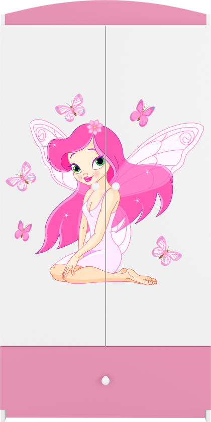 Babydreams garderobe for barn m. fe med sommerfugler, m. 2 dører, 1 skuff - hvit/rosa laminat