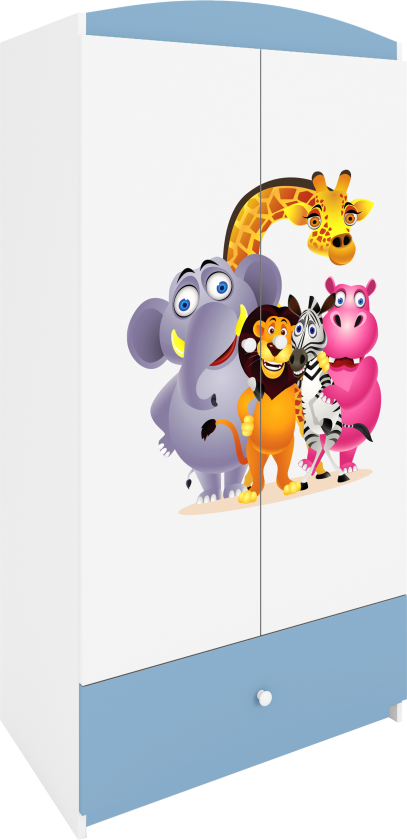 Babydreams garderobe for barn med Zoo dyr, m. 2 dører, 1 skuff - hvit og blå laminat