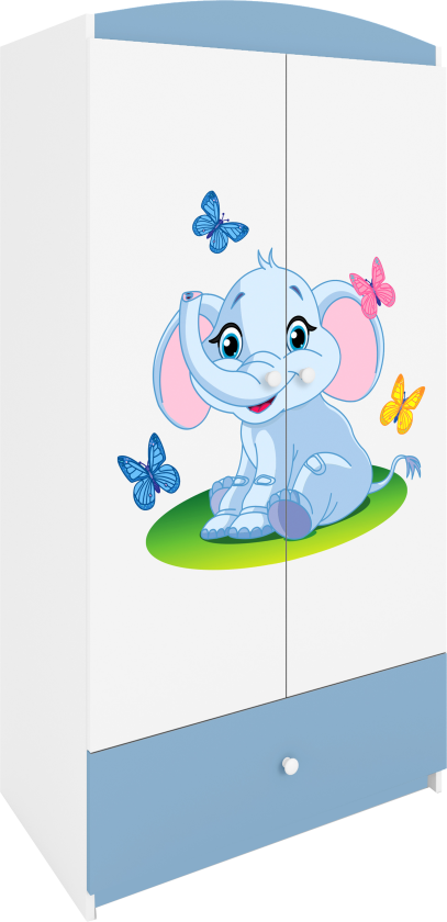 Babydreams garderobe for barn med elegant, m. 2 dører, 1 skuff - hvit og blå laminat