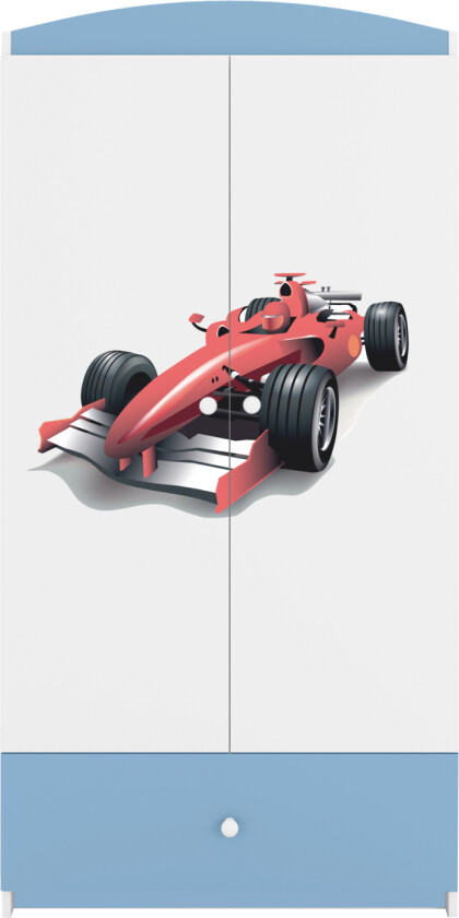 Babydreams garderobe for barn med racerbil, m. 2 dører, 1 skuff - hvit og blå laminat