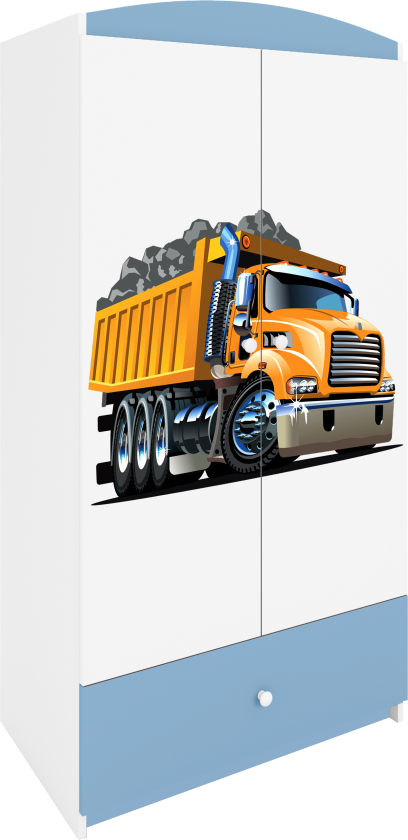 Babydreams garderobe for barn med lastebil, m. 2 dører, 1 skuff - hvit og blå laminat