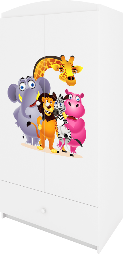 Babydreams garderobe for barn med Zoo dyr, m. 2 dører, 1 skuff - hvit laminat
