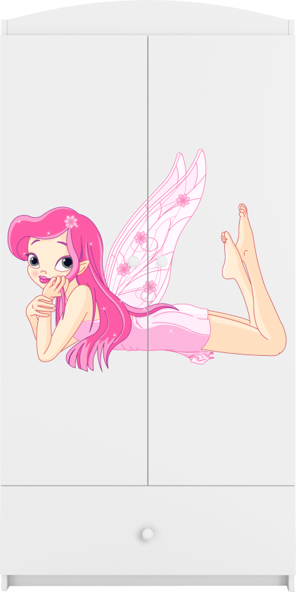 Babydreams garderobe for barn med fe med vinger, m. 2 dører, 1 skuff - hvit laminat