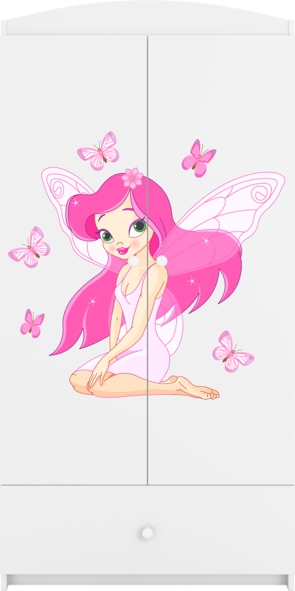 Babydreams garderobe for barn med fe med sommerfugler, m. 2 dører, 1 skuff - hvit laminat