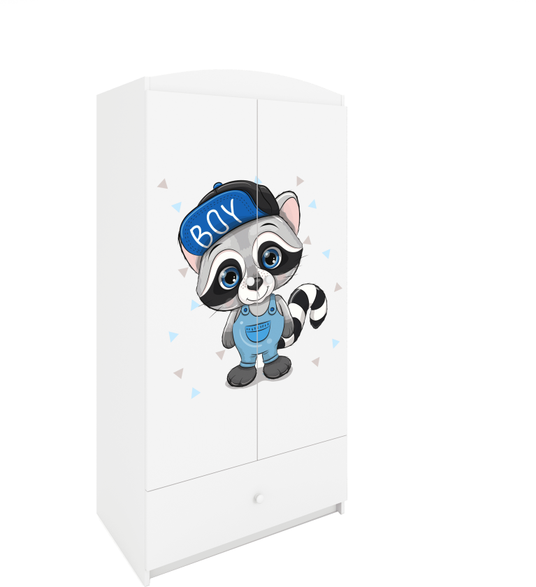 Babydreams garderobe for barn med vaskebjørn, m. 2 dører, 1 skuff - hvit laminat