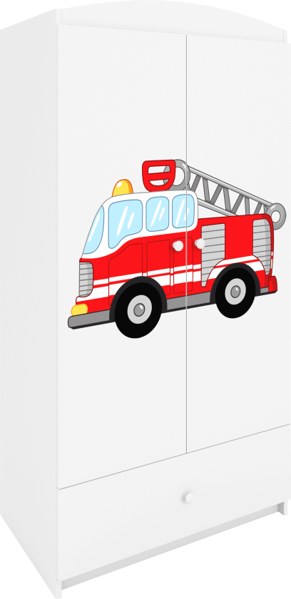 Babydreams garderobe for barn med brannbil, m. 2 dører, 1 skuff - hvit laminat