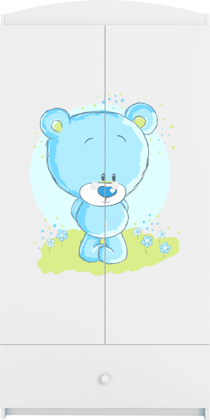 Babydreams garderobe for barn med blå bamse, m. 2 dører, 1 skuff - hvit laminat
