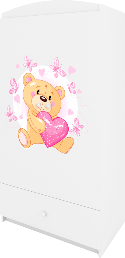 Babydreams garderobe for barn med en bamse med sommerfugler, m. 2 dører, 1 skuff - hvit laminat