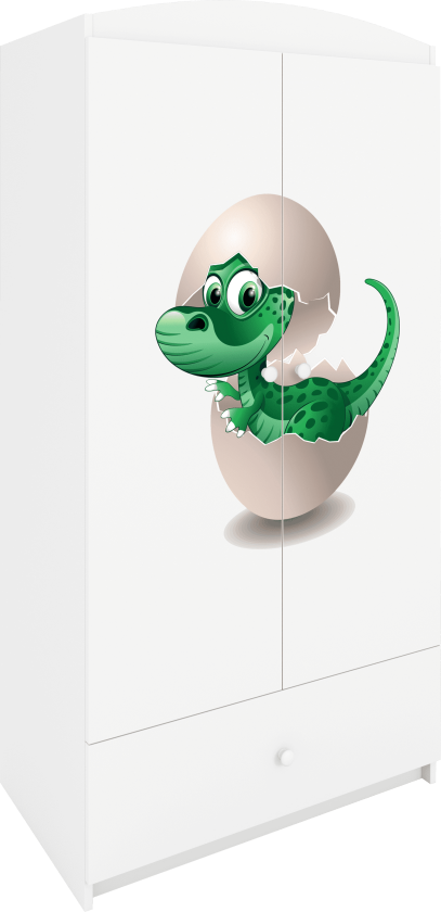 Babydreams garderobe for barn med liten dino, m. 2 dører, 1 skuff - hvit laminat