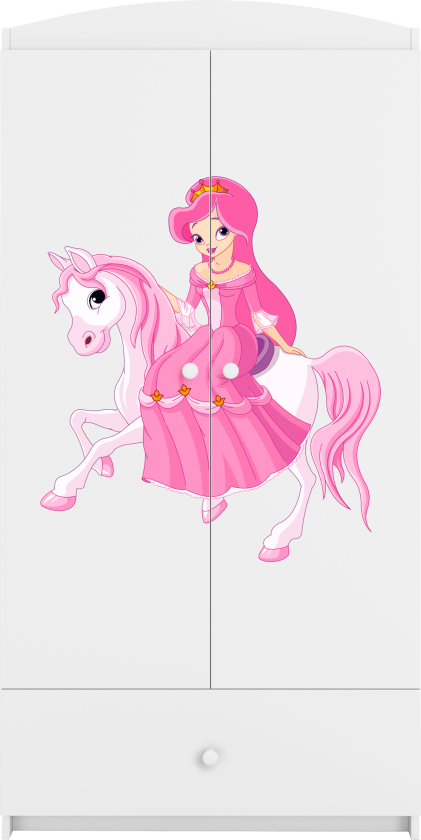 Babydreams garderobe for barn med prinsesse på hest, m. 2 dører, 1 skuff - hvit laminat