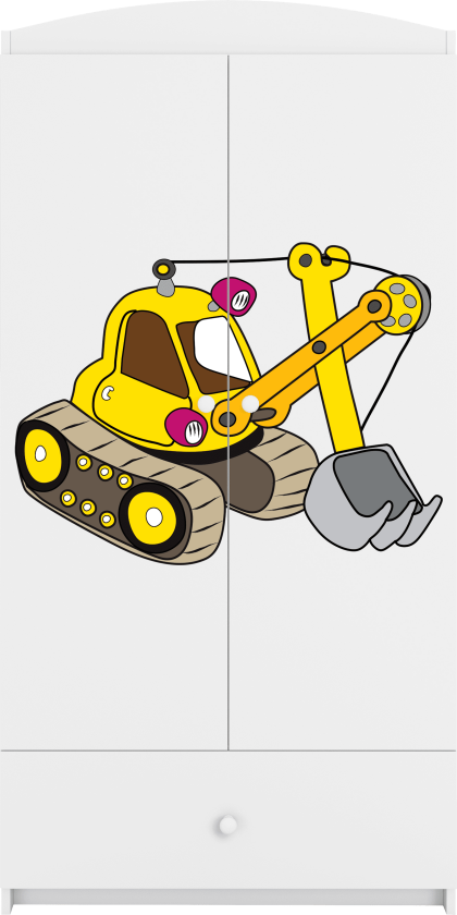 Babydreams garderobe for barn med gravemaskin, m. 2 dører, 1 skuff - hvit laminat