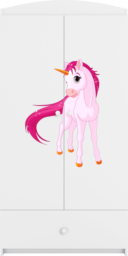 Babydreams garderobe for barn med enhjørning, m. 2 dører, 1 skuff - hvit laminat