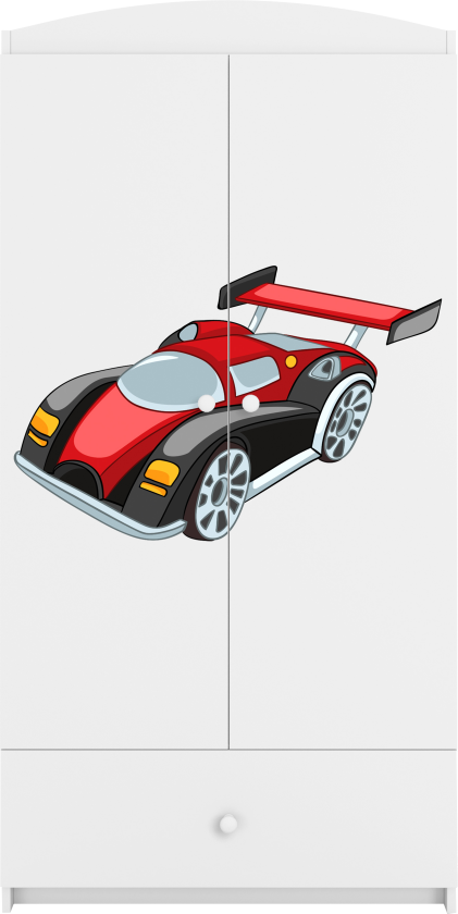 Bilde av Babydreams garderobe for barn med racerbil, m. 2 dører, 1 skuff - hvit laminat