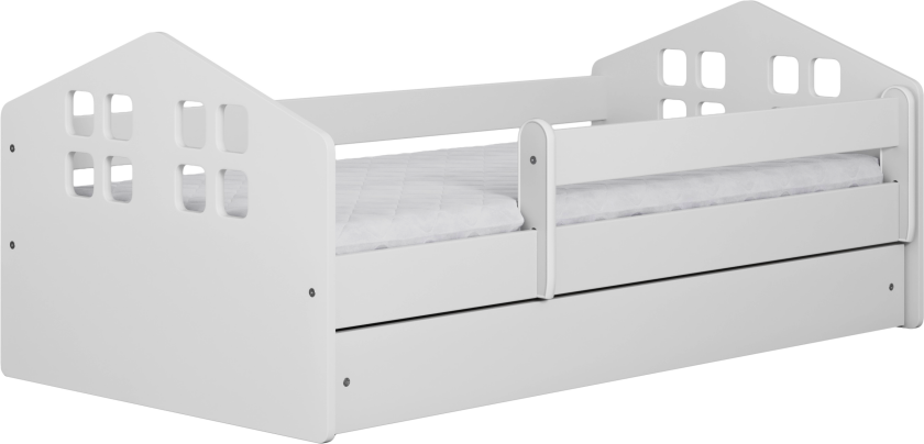 Kacper juniorseng, med madrass, sengehest, skuff - hvit sponplate og MDF (140x80)