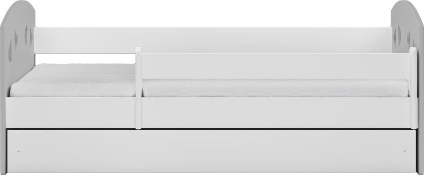 Julia juniorseng, med madrass, sengehest, skuff - hvit og grå laminat og MDF (140x80)