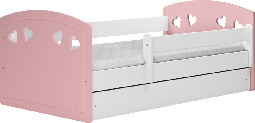 Julia juniorseng, med madrass, sengehest, skuff - hvit og rosa laminat og MDF (180x80)