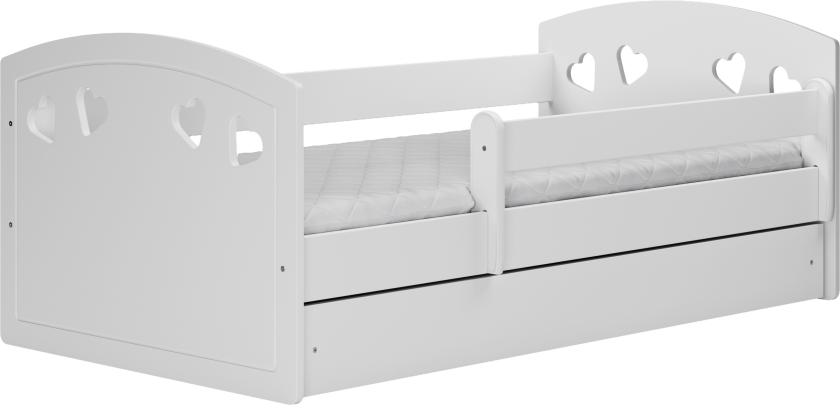 Julia juniorseng, med madrass, sengehest, skuff - hvit laminat og MDF (180x80)