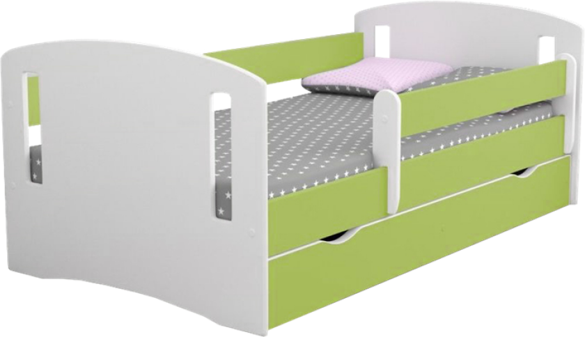 Klassisk 2 juniorseng, med madrass, sengehest, skuff - hvit og grønn laminat og MDF (160x80)