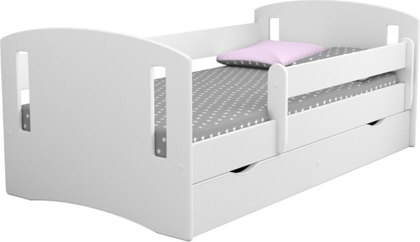 Klassisk 2 juniorseng, med madrass, sengehest, skuff - hvit laminat og MDF (160x80)