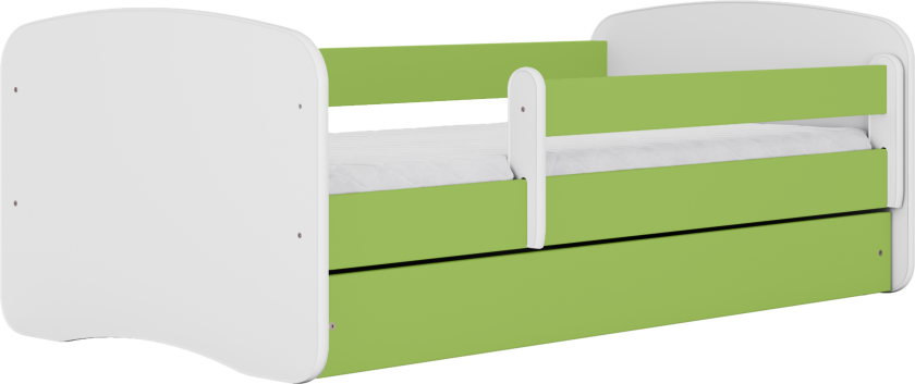 Babydreams juniorseng, med madrass, sengehest, skuff - hvit og grønn laminat (180x80)