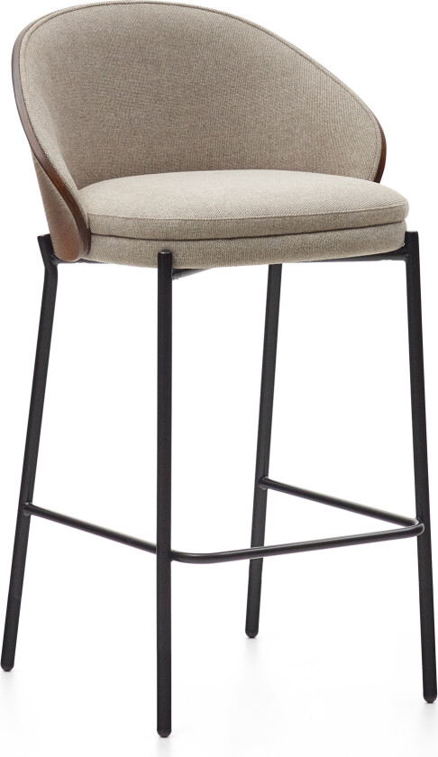 LAFORMA Eamy barstol, m ryggstøtte og fotstøtte - lysebrun chenille, wenge-askefiner og sort metall