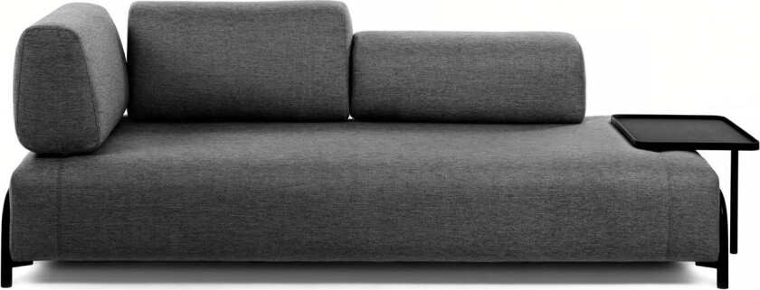 LAFORMA Compo 3-manns sofa med stort brett - mørkegrått stoff og metall