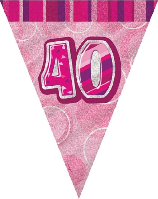 40 vimpelrekke i plast, rosa, 3,6meter x ca27cm