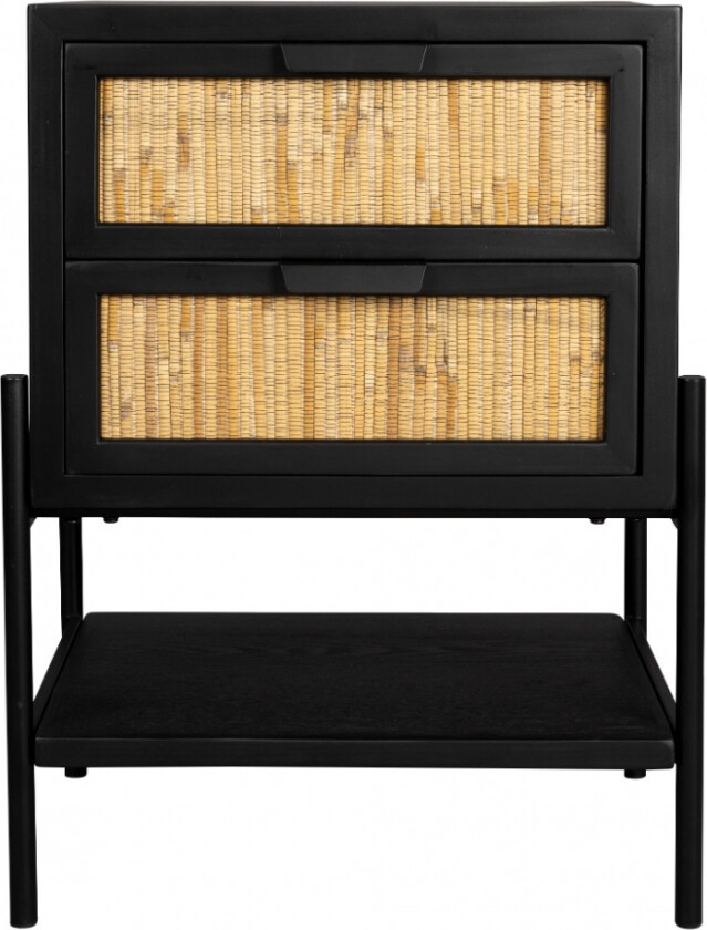 Bilde av DUTCHBONE Yasu nattbord, m. 1 hylle og 2 skuffer - naturlig rotting og svart tre/jern (45x35)